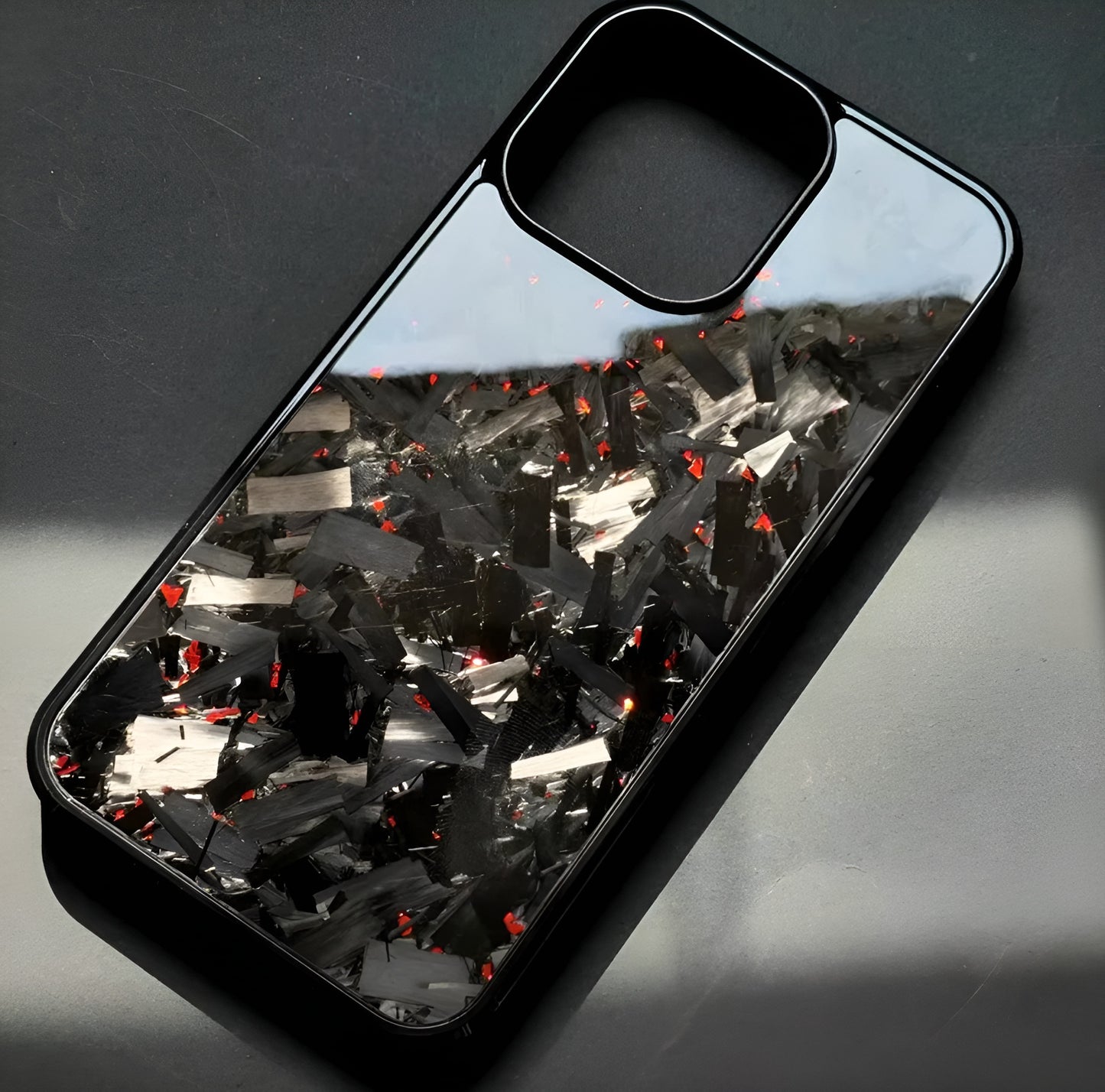 iPhone Large Forged Carbon Fiber Flakes Case | Ruby